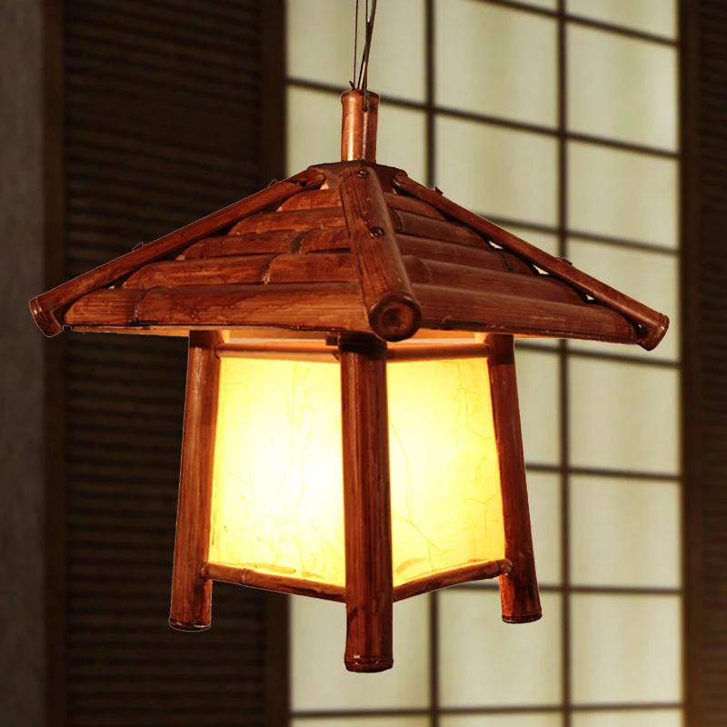 1 Lamp Restaurant Plafondlamp Aziatisch Bruin Hanglamp met Toren Houten Schaduw Clearhalo