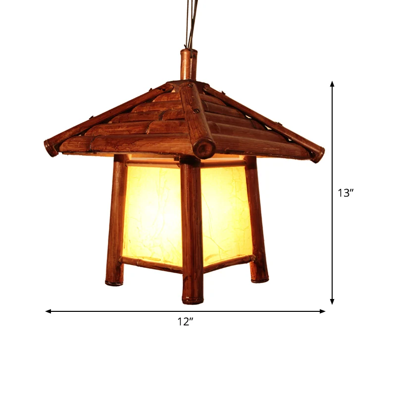 1 Lamp Restaurant Plafondlamp Aziatisch Bruin Hanglamp met Toren Houten Schaduw Clearhalo