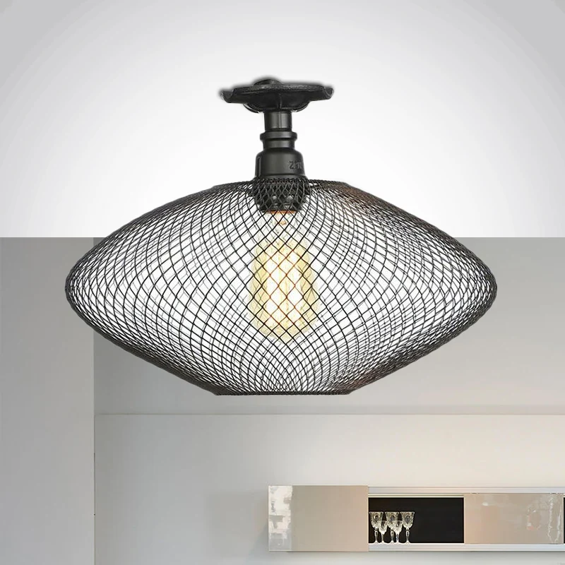 1 lamp schotel/ton semi-inbouwlamp industrieel stijlvol zwart afgewerkt metalen plafondmontagelamp met gaasscherm Clearhalo