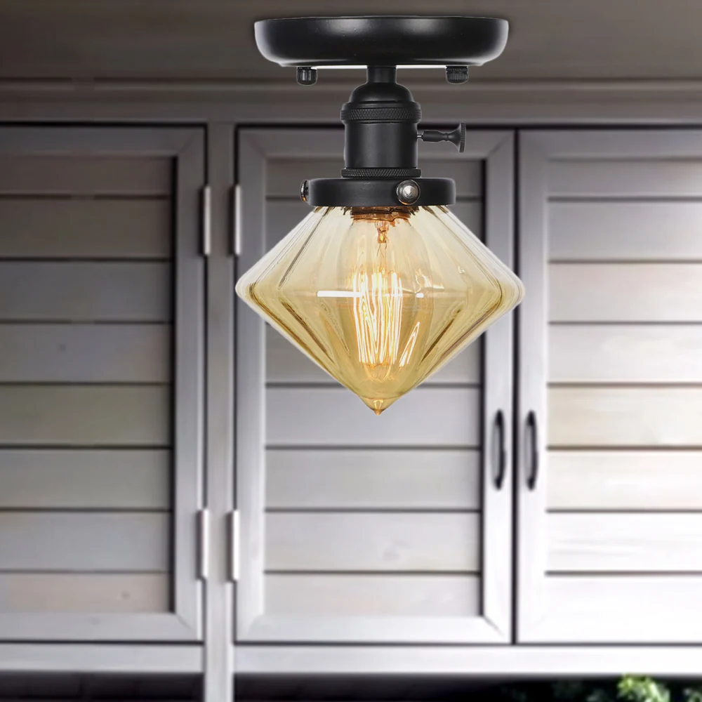 1 lamp semi-inbouw helder/amberkleurig glas industriële kegel/ruit/bel plafondlamp voor keuken Clearhalo