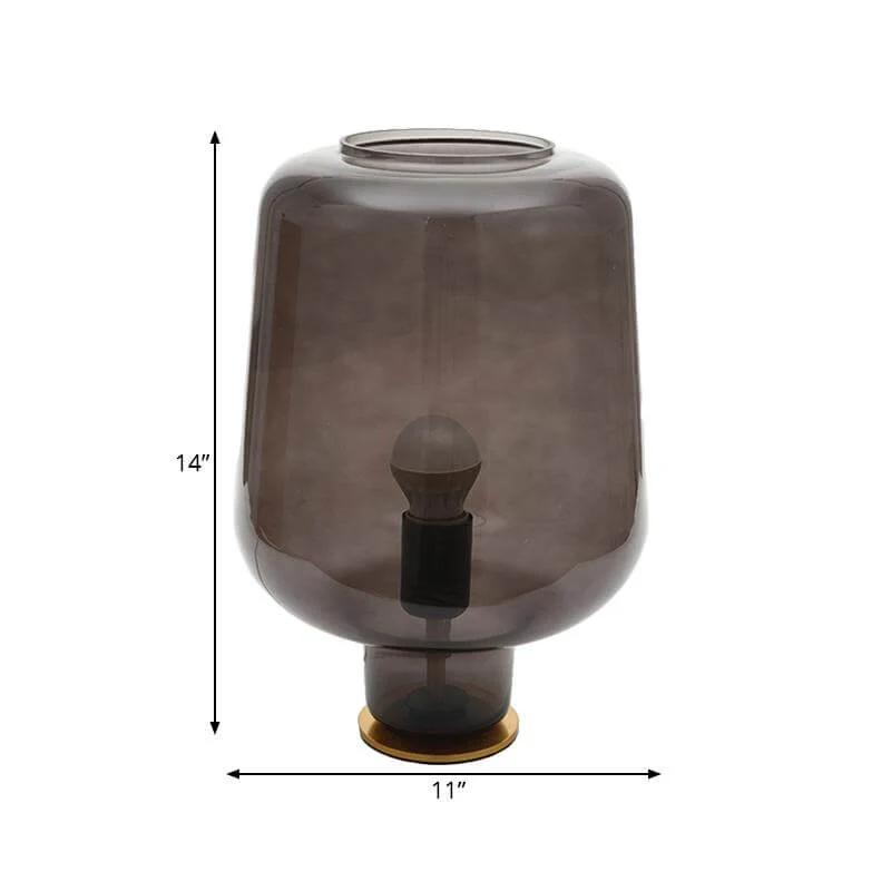 1 lamp slaapkamer nachtkastje licht post moderne messing bureaulamp met pot rookgrijze glazen kap Clearhalo