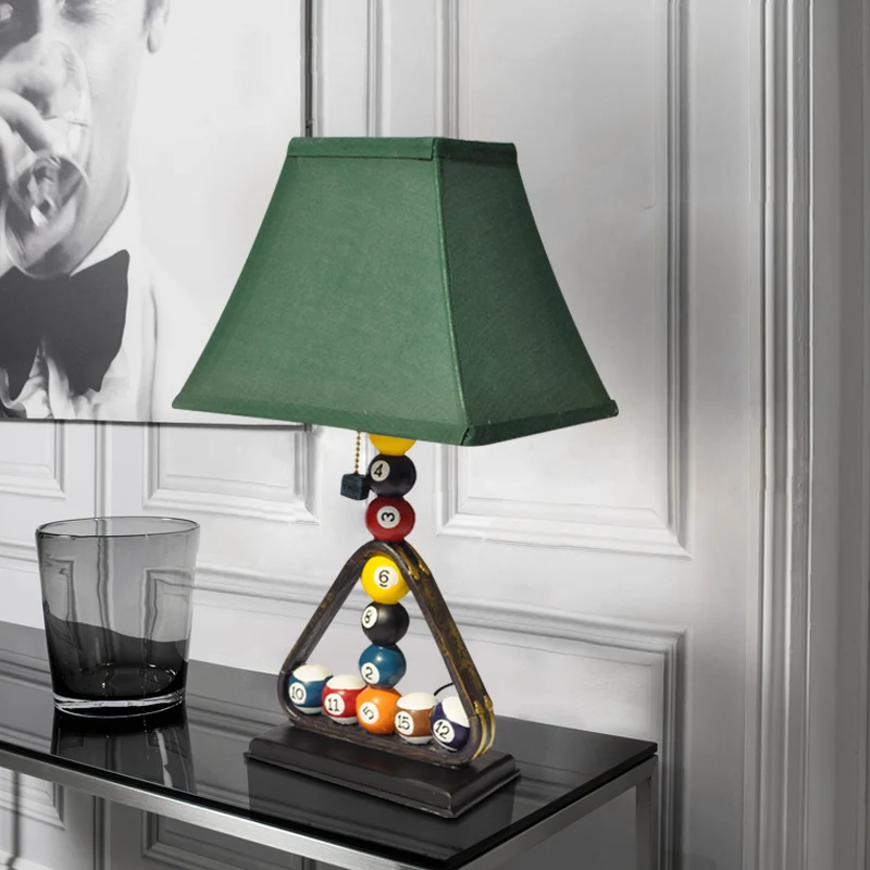 1 Lamp Snooker Pull Chain Tafellamp Kit Traditionele Groene Stof Uitlopende Schaduw Nachtkastje Verlichting Clearhalo
