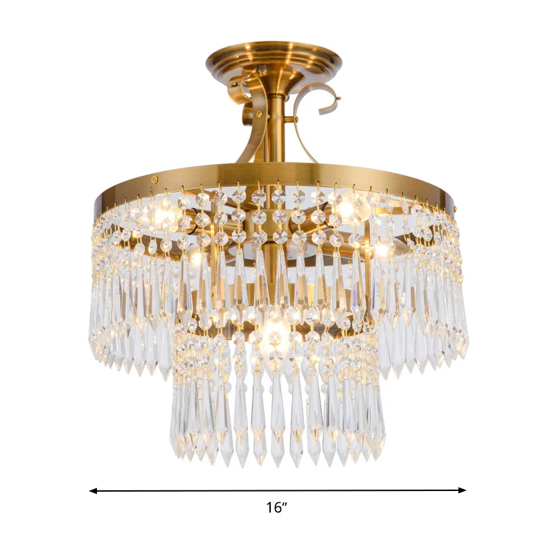 6 lampen 2-laags semi-inbouwlicht modernistisch geslepen kristal dicht bij plafondlamp messing Clearhalo