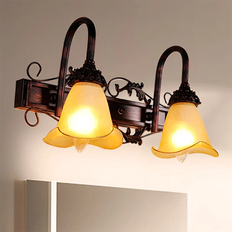 2/3 lampen bloem make-upspiegel licht traditionele stijl roodbruin schanslicht met bloemblaadje amberkleurige glazen kap C...