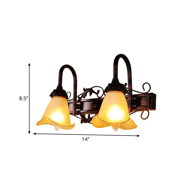 2/3 lampen bloem make-upspiegel licht traditionele stijl roodbruin schanslicht met bloemblaadje amberkleurige glazen kap C...
