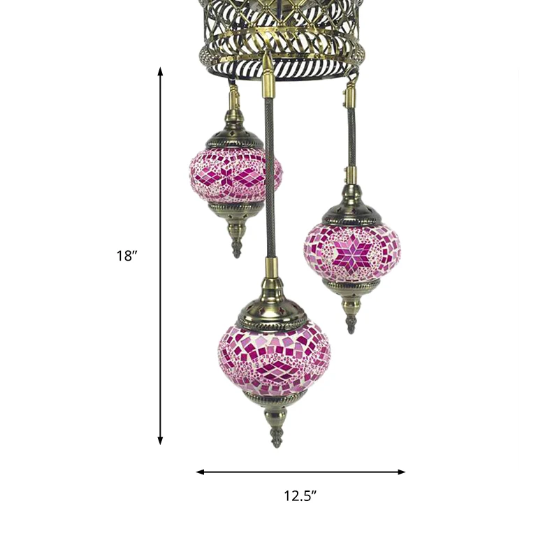 3 Lampen Bol Plafond Kroonluchter Traditie Roze/Rood-Blauw-Koffieglas Hangende Verlichtingsarmatuur Clearhalo