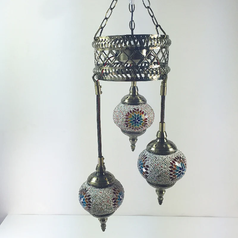 3 Lampen Bol Plafond Kroonluchter Traditie Roze/Rood-Blauw-Koffieglas Hangende Verlichtingsarmatuur Clearhalo