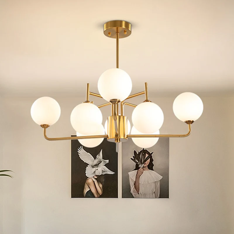 8 lampen bolvormige kroonluchter verlichting modernisme melkglas hanglamp goud Clearhalo