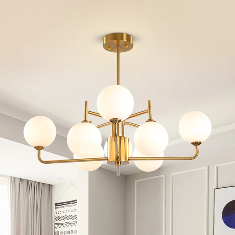 8 lampen bolvormige kroonluchter verlichting modernisme melkglas hanglamp goud Clearhalo