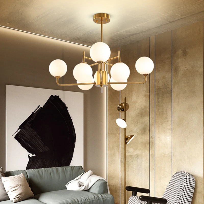 8 lampen bolvormige kroonluchter verlichting modernisme melkglas hanglamp goud Clearhalo
