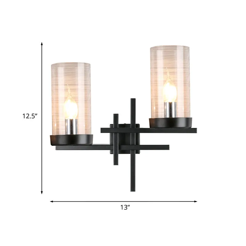 2 lampen cilinder wandkandelaar rustiek wit/helder glazen wandverlichtingsarmatuur met rechte arm voor woonkamer Clearhalo