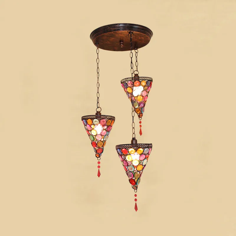 3 lampen conische cluster hanger art deco roest metaal hangende plafondlamp met ronde/lineaire luifel voor slaapkamer Clea...