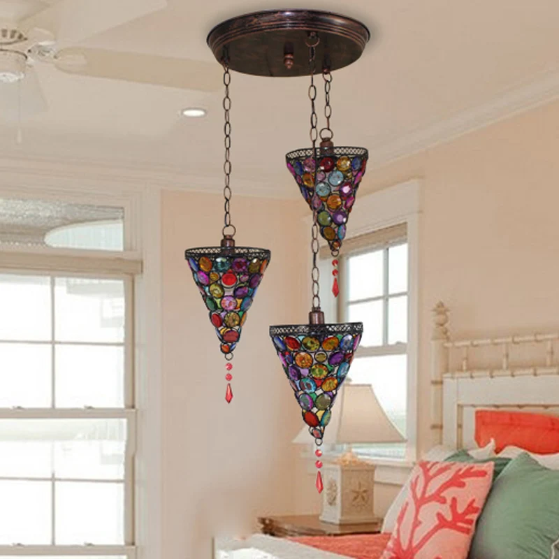 3 lampen conische cluster hanger art deco roest metaal hangende plafondlamp met ronde/lineaire luifel voor slaapkamer Clea...