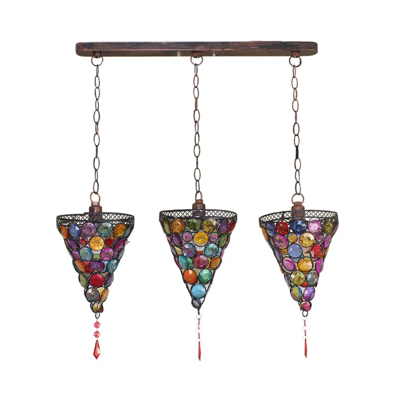 3 lampen conische cluster hanger art deco roest metaal hangende plafondlamp met ronde/lineaire luifel voor slaapkamer Clea...