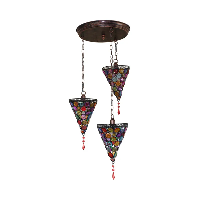 3 lampen conische cluster hanger art deco roest metaal hangende plafondlamp met ronde/lineaire luifel voor slaapkamer Clea...