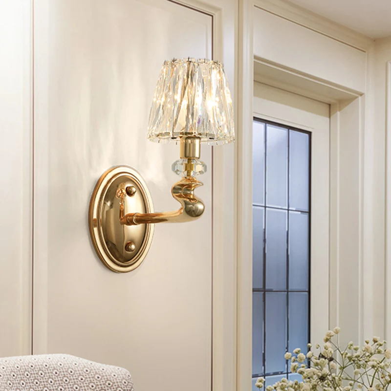 1/2 lampen conische wandkandelaar verlichting modernistische gouden K9 kristallen wandlamp voor slaapkamer Clearhalo