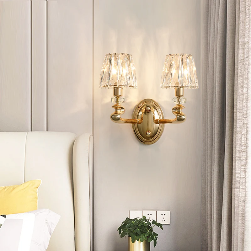 1/2 lampen conische wandkandelaar verlichting modernistische gouden K9 kristallen wandlamp voor slaapkamer Clearhalo