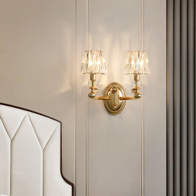 1/2 lampen conische wandkandelaar verlichting modernistische gouden K9 kristallen wandlamp voor slaapkamer Clearhalo