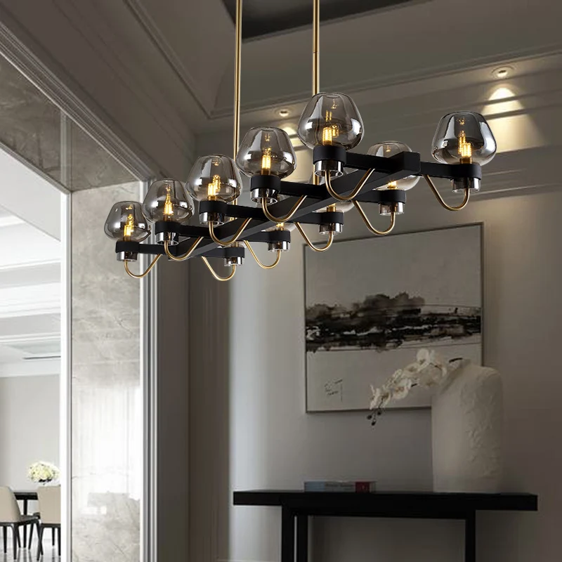 10 lampen Cup eilandlamp eigentijds helder/amber/rookglas hangende verlichtingsarmatuur zwart/messing voor slaapkamer Clea...
