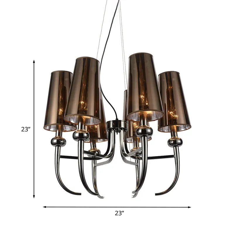 6 lampen diepe kegel kroonluchter lichte rustieke zwarte ijzeren hangende hanger met hoorndecor Clearhalo