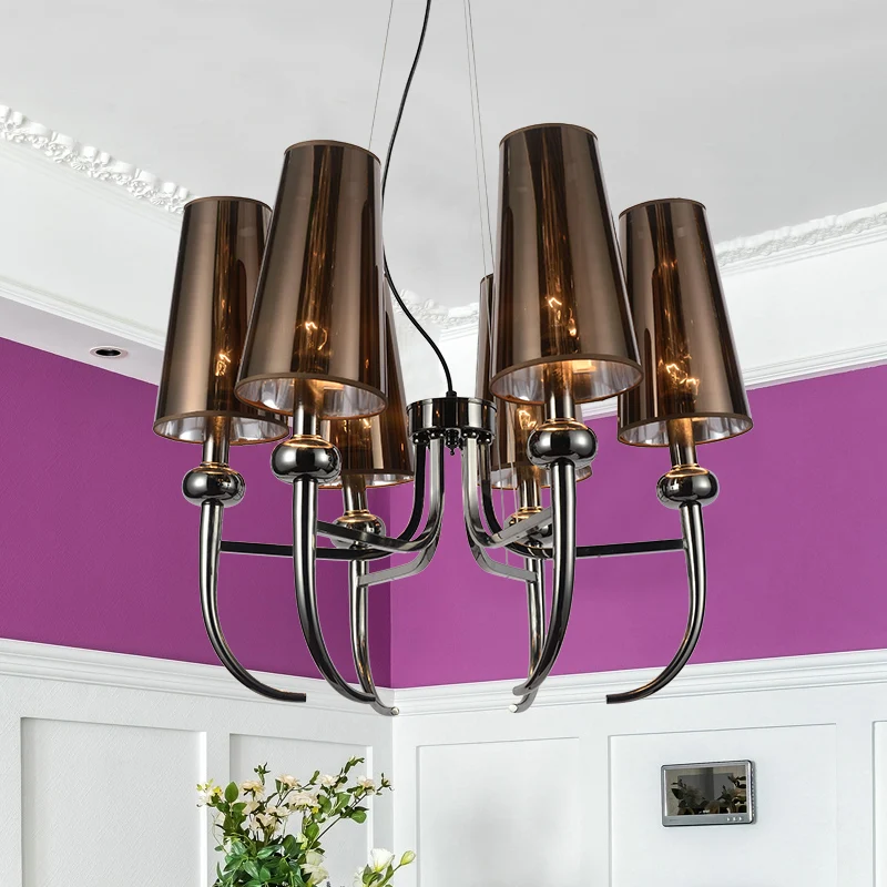 6 lampen diepe kegel kroonluchter lichte rustieke zwarte ijzeren hangende hanger met hoorndecor Clearhalo