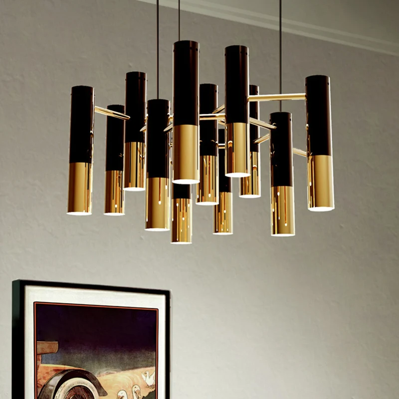 13 lampen eetkamer kroonluchterlamp Eenvoud zwarte hanglampset met metalen buiskap Clearhalo
