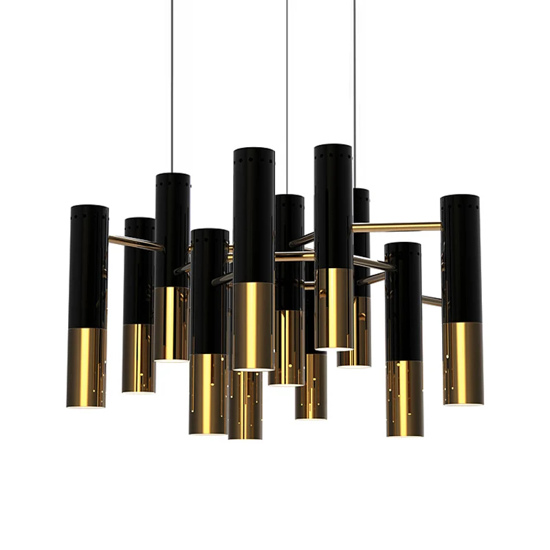 13 lampen eetkamer kroonluchterlamp Eenvoud zwarte hanglampset met metalen buiskap Clearhalo