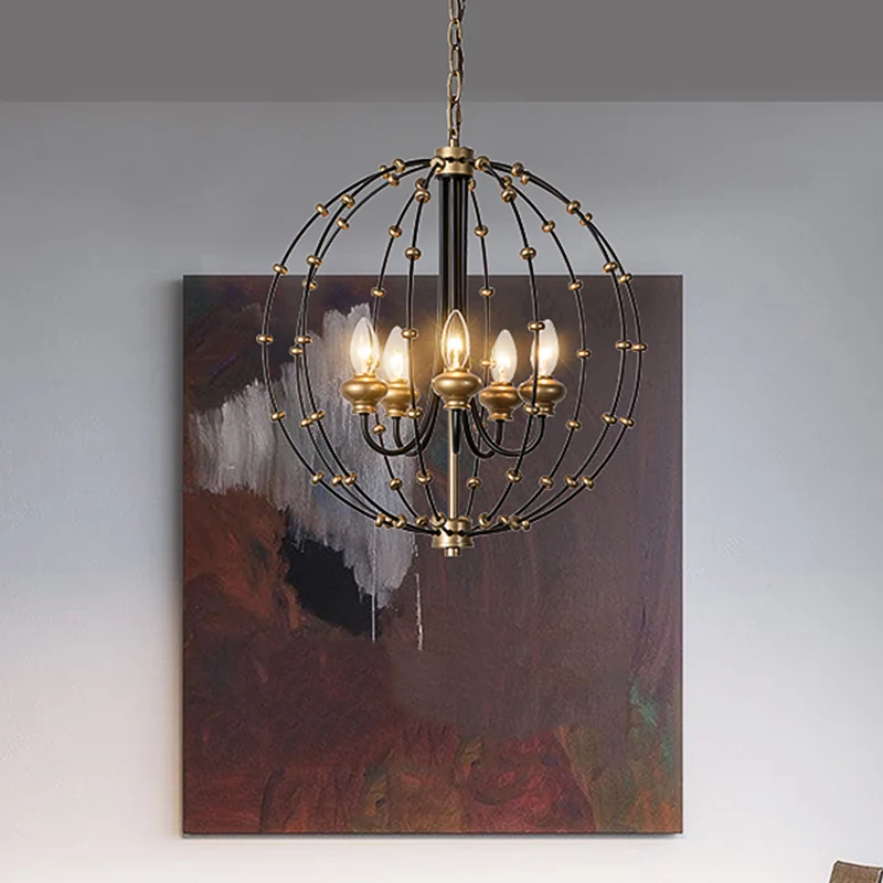 3/5 Lampen Eetkamer Plafondlamp Landelijke Zwarte Kroonluchter Hanglamp met Globe Metalen Kooi, 15"/19,5" Breed Clearhalo