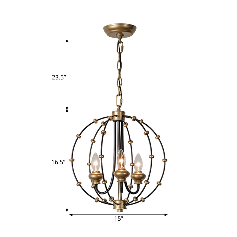 3/5 Lampen Eetkamer Plafondlamp Landelijke Zwarte Kroonluchter Hanglamp met Globe Metalen Kooi, 15"/19,5" Breed Clearhalo