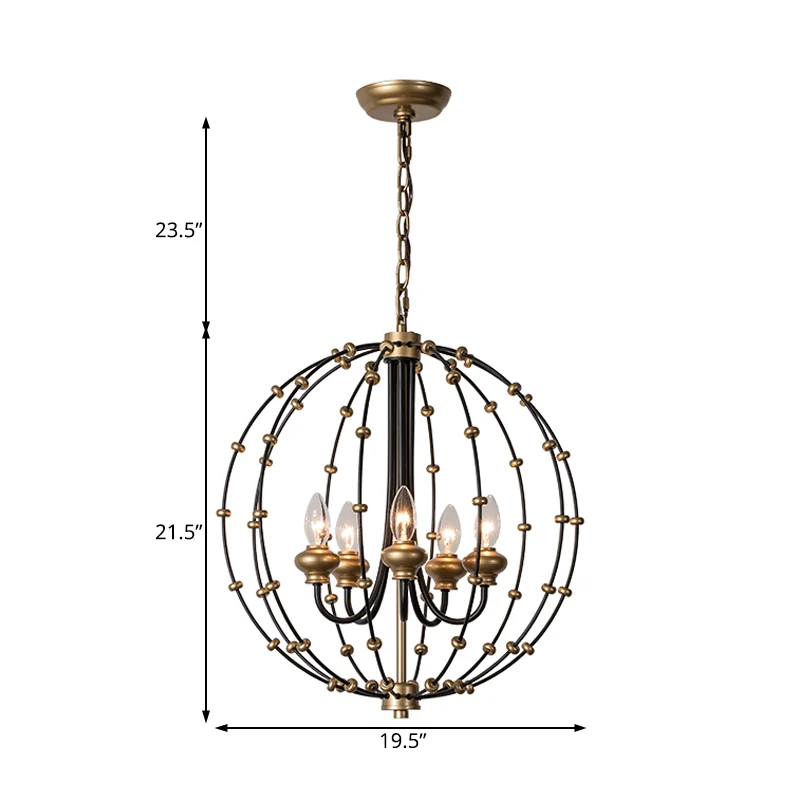 3/5 Lampen Eetkamer Plafondlamp Landelijke Zwarte Kroonluchter Hanglamp met Globe Metalen Kooi, 15"/19,5" Breed Clearhalo