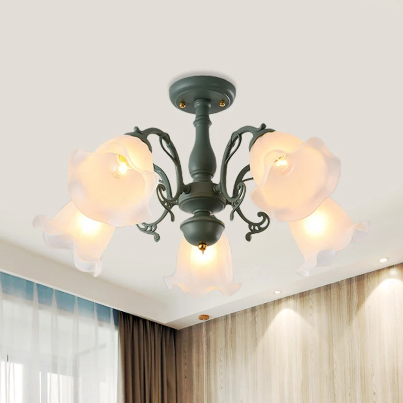 3/5 lampen gegolfde verstelbare semi-flush Amerikaanse bloem grijs/blauw/groen mat glazen plafondmontage kroonluchter Clea...