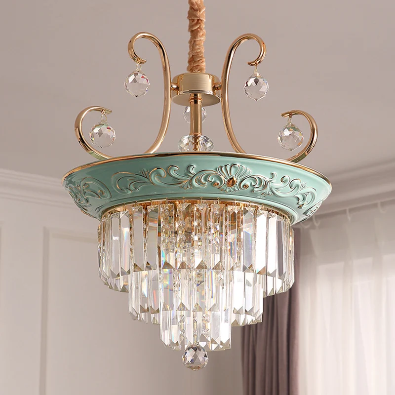 3 lampen gelaagde plafondkroonluchter modernisme kristallen hangende hanglamp wit/groen Clearhalo