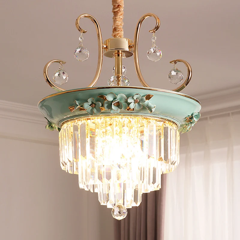 3 lampen gelaagde plafondkroonluchter modernisme kristallen hangende hanglamp wit/groen Clearhalo