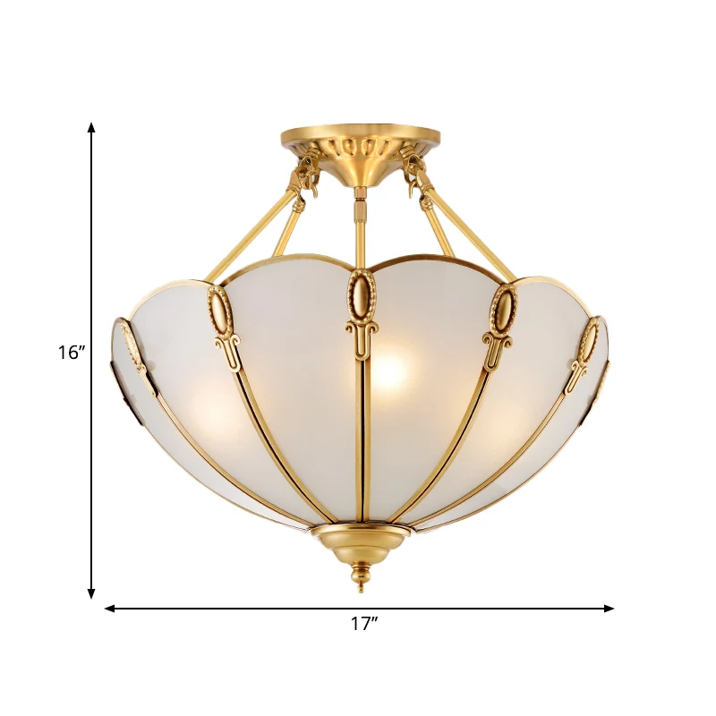 3/4 lampen geschulpte plafondinbouw koloniaal messing satijn opaalglas semi-gemonteerde verlichting voor woonkamer, 13"/17...