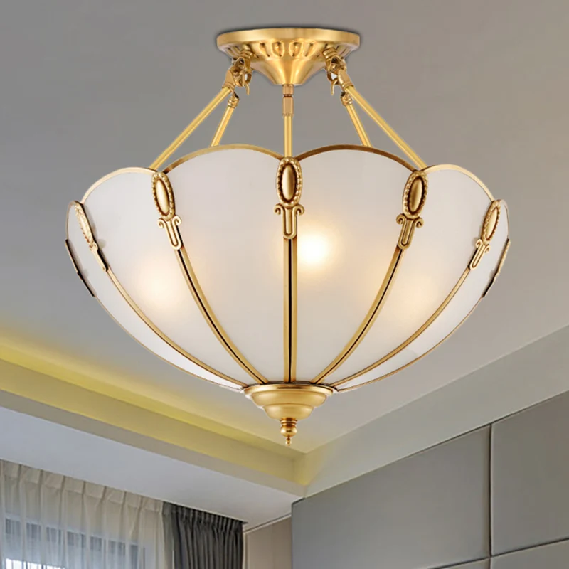 3/4 lampen geschulpte plafondinbouw koloniaal messing satijn opaalglas semi-gemonteerde verlichting voor woonkamer, 13"/17...