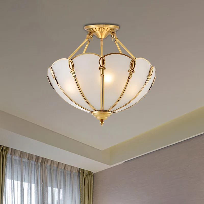 3/4 lampen geschulpte plafondinbouw koloniaal messing satijn opaalglas semi-gemonteerde verlichting voor woonkamer, 13"/17...
