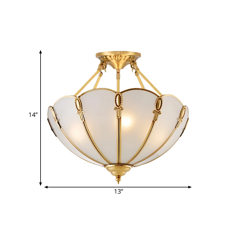 3/4 lampen geschulpte plafondinbouw koloniaal messing satijn opaalglas semi-gemonteerde verlichting voor woonkamer, 13"/17...