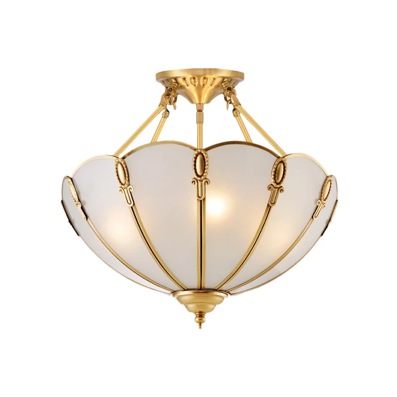 3/4 lampen geschulpte plafondinbouw koloniaal messing satijn opaalglas semi-gemonteerde verlichting voor woonkamer, 13"/17...