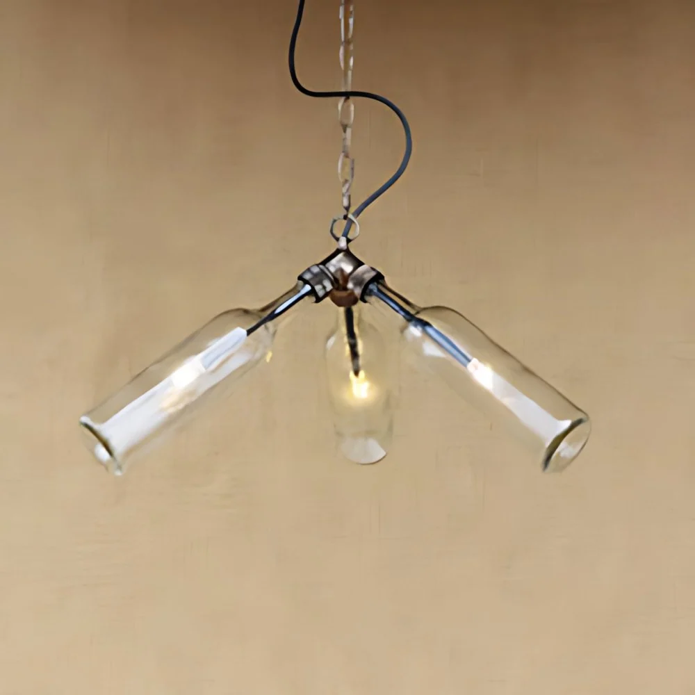 3 lampen glazen hangende verlichting industriële stijlvolle blauw/heldere wijnfles restaurant kroonluchter hanglamp Clearhalo