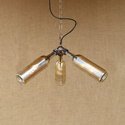 3 lampen glazen hangende verlichting industriële stijlvolle blauw/heldere wijnfles restaurant kroonluchter hanglamp Clearhalo