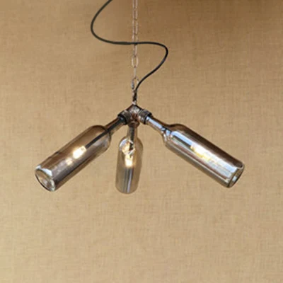 3 lampen glazen hangende verlichting industriële stijlvolle blauw/heldere wijnfles restaurant kroonluchter hanglamp Clearhalo