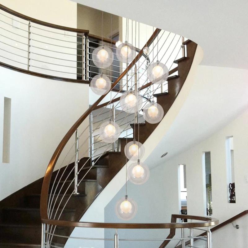 10 lampen Globe Cluster hanglamp modern wit/roze glas LED hangende plafondlamp voor trap Clearhalo