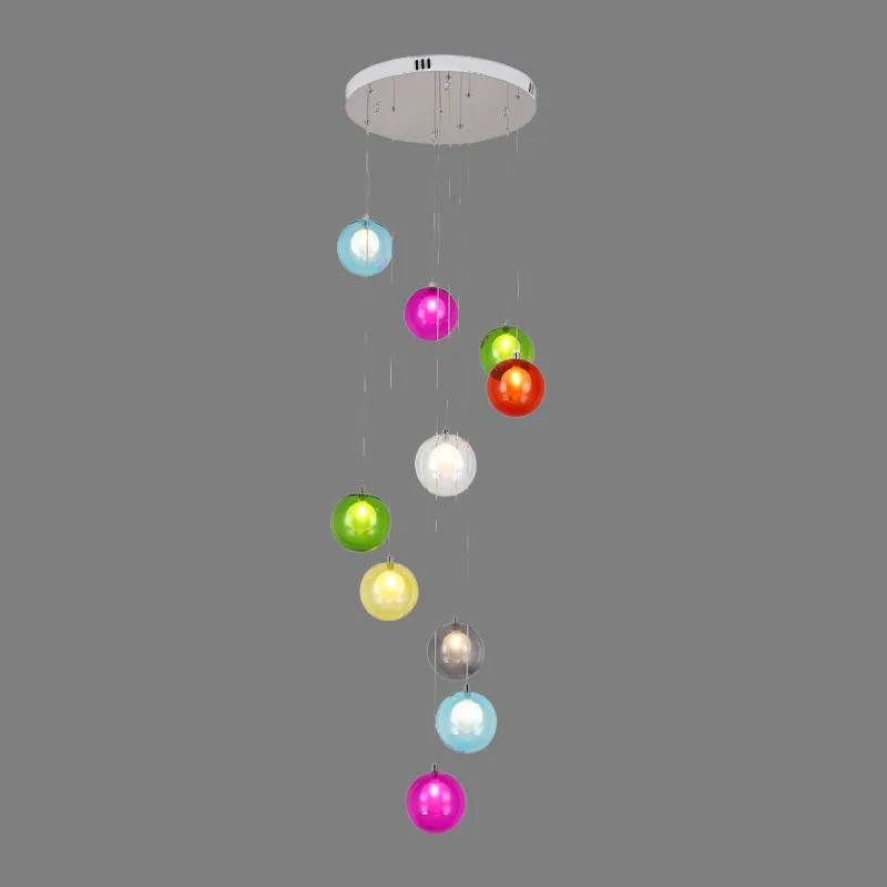 10 lampen Globe Cluster hanglamp modern wit/roze glas LED hangende plafondlamp voor trap Clearhalo