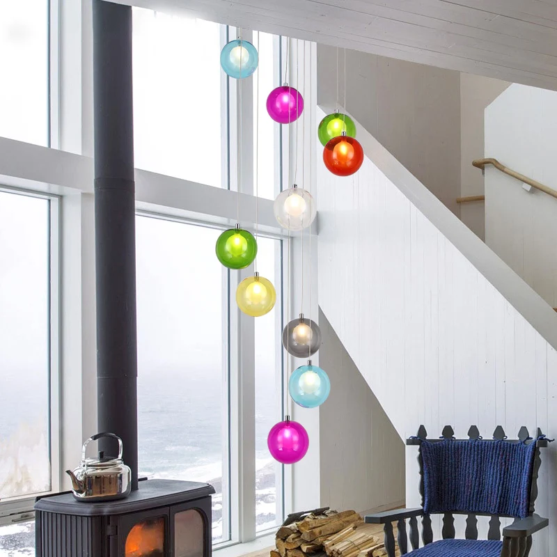 10 lampen Globe Cluster hanglamp modern wit/roze glas LED hangende plafondlamp voor trap Clearhalo