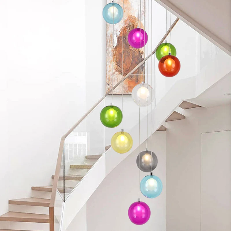 10 lampen Globe Cluster hanglamp modern wit/roze glas LED hangende plafondlamp voor trap Clearhalo