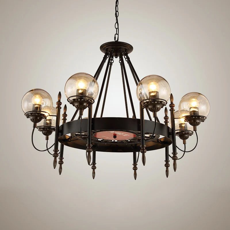 6/8 lampen Globe kroonluchter traditionele stijl zwart metalen hanglamp voor eetkamer Clearhalo
