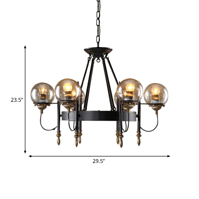 6/8 lampen Globe kroonluchter traditionele stijl zwart metalen hanglamp voor eetkamer Clearhalo