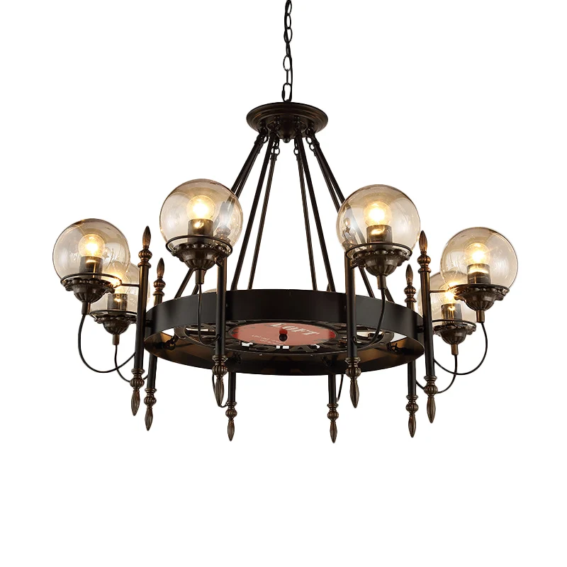 6/8 lampen Globe kroonluchter traditionele stijl zwart metalen hanglamp voor eetkamer Clearhalo