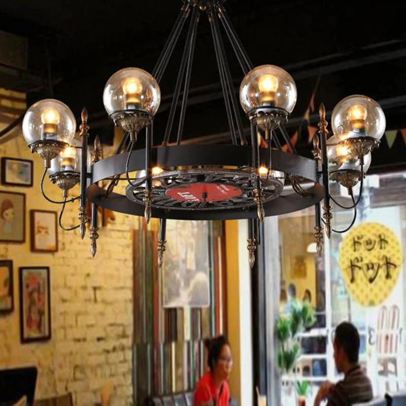 6/8 lampen Globe kroonluchter traditionele stijl zwart metalen hanglamp voor eetkamer Clearhalo
