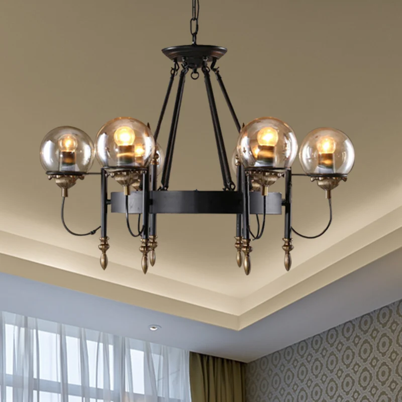 6/8 lampen Globe kroonluchter traditionele stijl zwart metalen hanglamp voor eetkamer Clearhalo